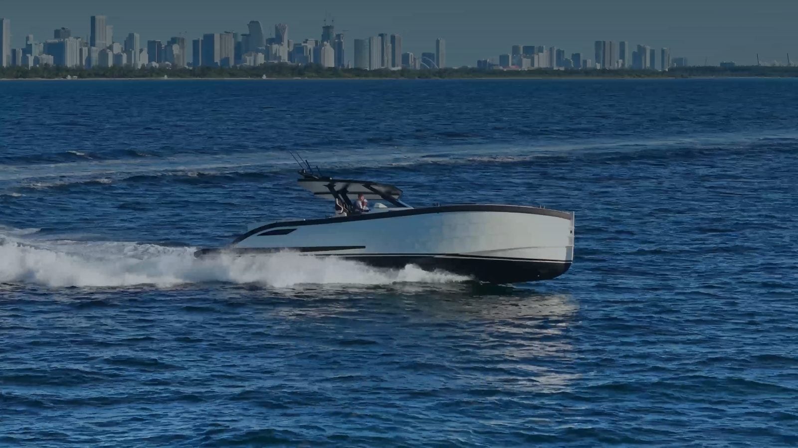 Lekker 45 aluminium day yacht underway at speed, hero shot