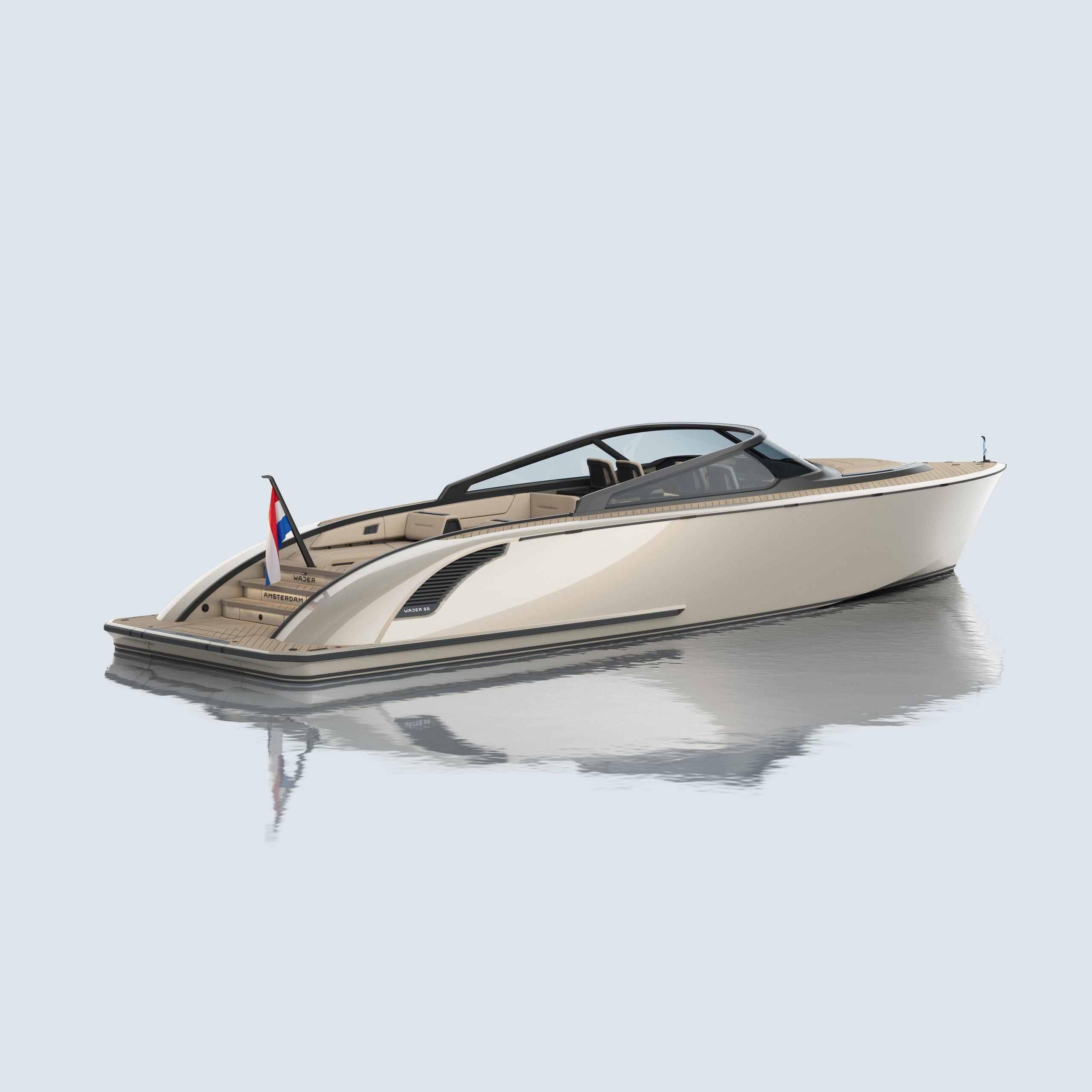 Wajer 55 in sand colourway, exterior three-quarter view