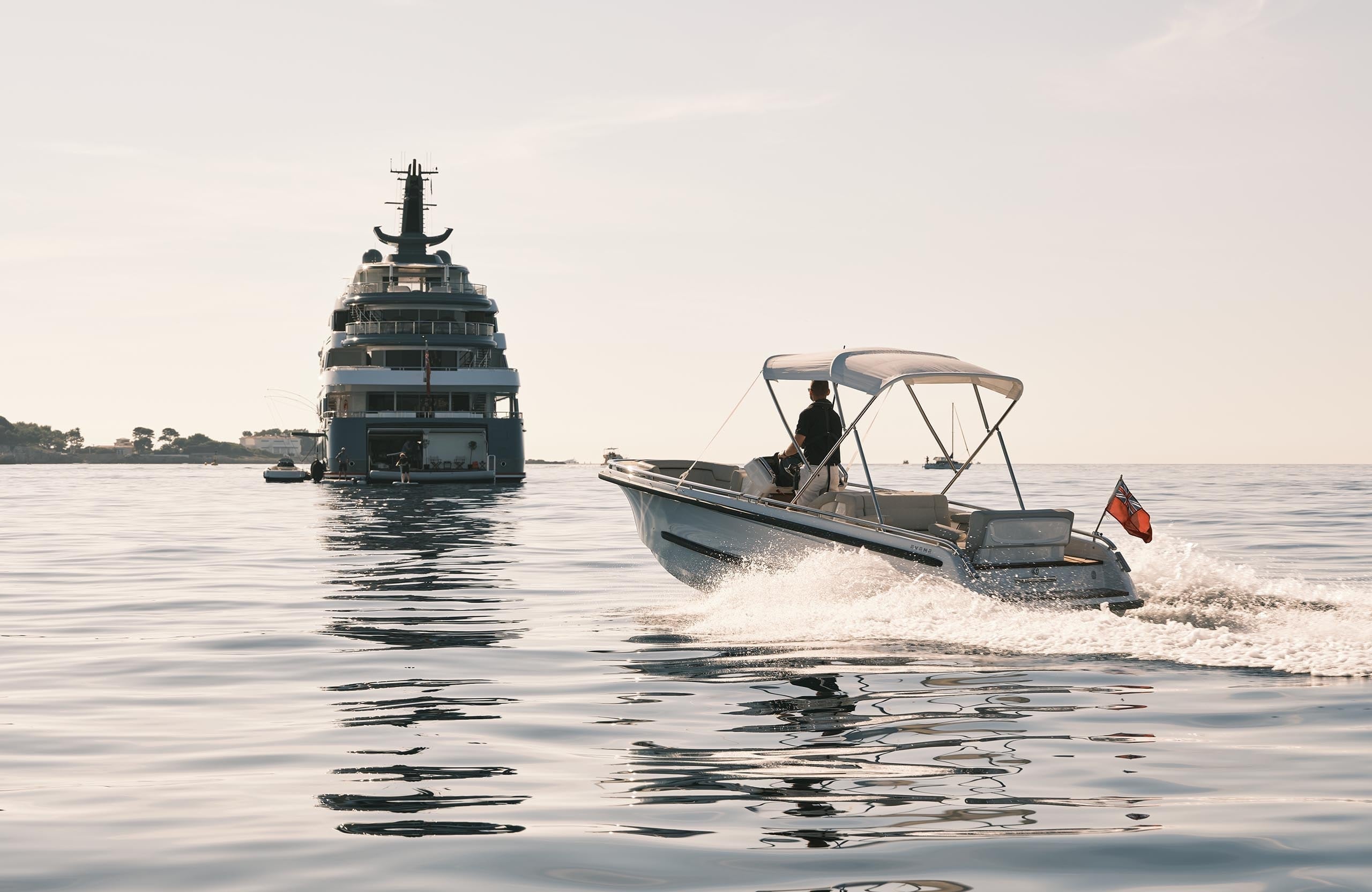 Evene Origin 57 tender exterior, bow quarter view