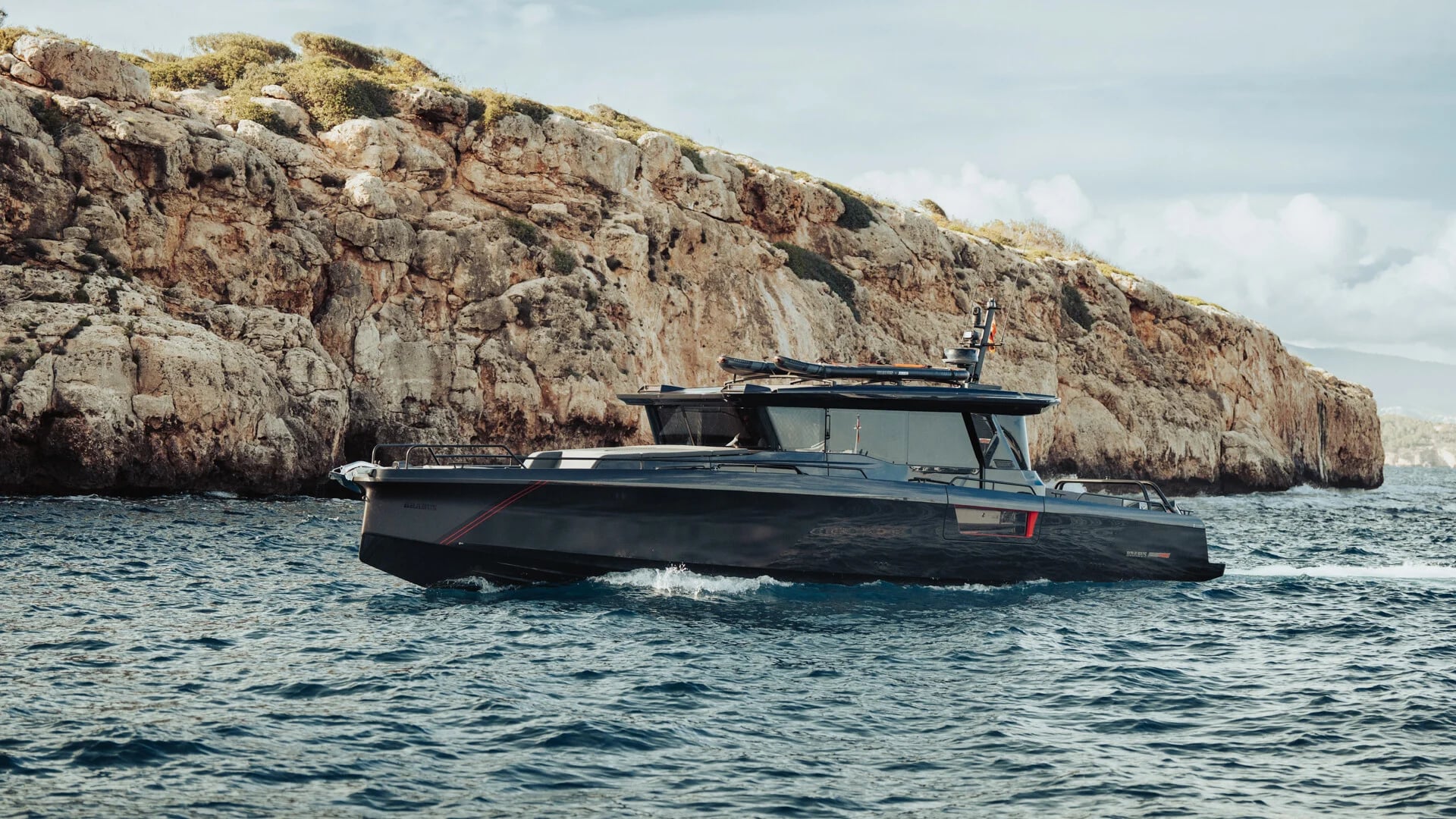 BRABUS Shadow 1200 XC Cross Cabin Black Ops underway at speed, exterior starboard view