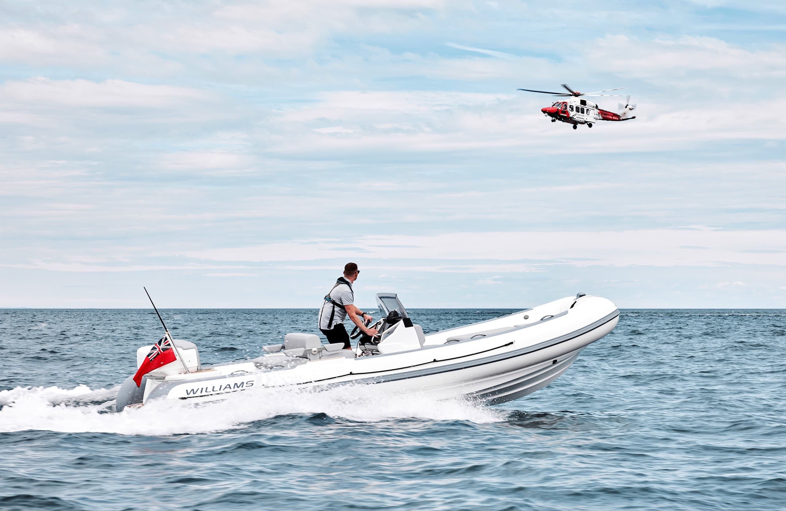 Williams SOLAS 625 jet tender underway, hero banner view