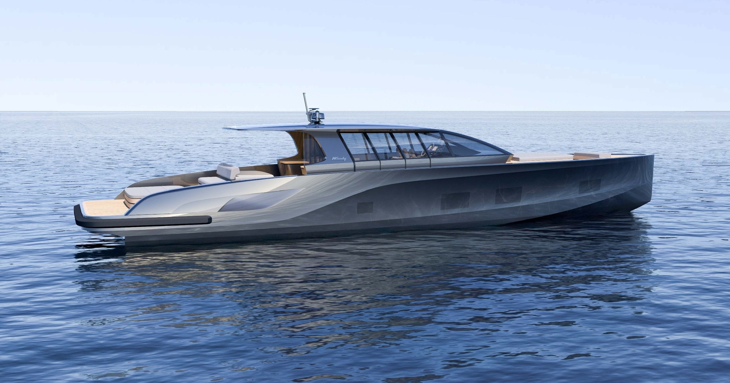 Windy SR77 exterior render, side profile at sea, full resolution